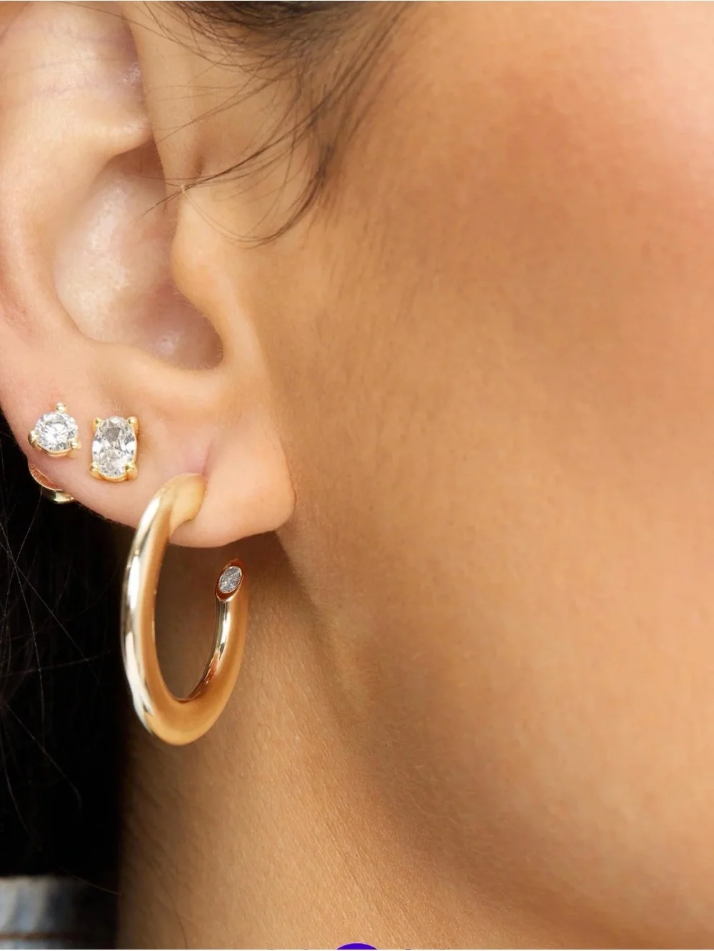 Gold Tone Hoop Earrings with Crystal Accent - Women Jewelry